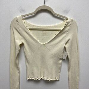 Free People Intimately Womens Ivory Easy To Love Seamless Ribbed Cropped Top